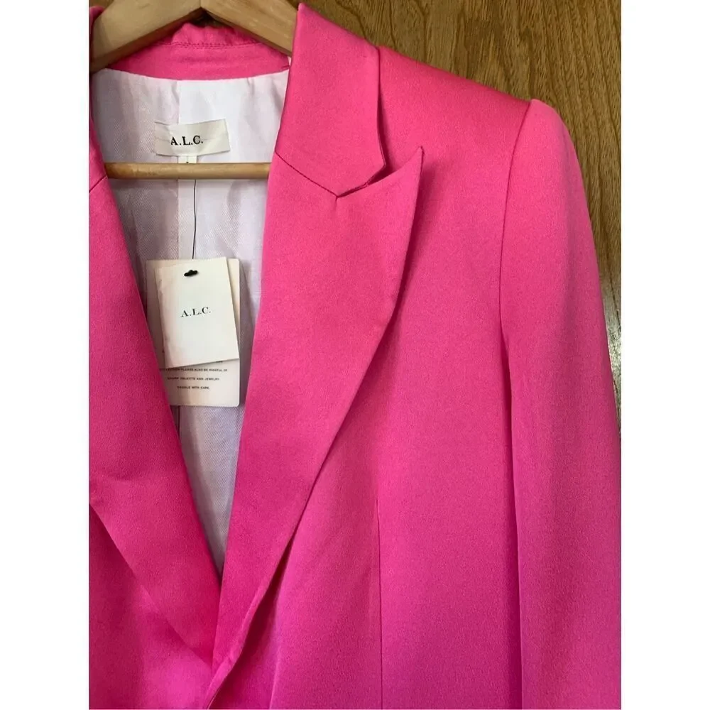 A.L.C. Bishop Il Peak Lapel Satin Blazer in Hot Pink Size 8